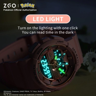 Đồng hồ trẻ em ZGO Pokemon Pikachu chống nước 50M, bấm giờ, báo thức, lịch - giá ưu đãi 800.590 VND