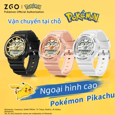 Đồng hồ trẻ em ZGO Pokemon Pikachu chống nước 50M, bấm giờ, báo thức, lịch - giá ưu đãi 800.590 VND