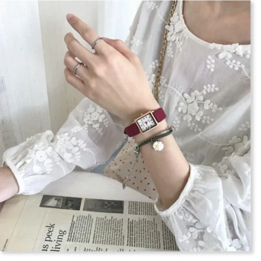 Đồng thỏi trang nữ Bars Bs02 dây da nhung cực đẹp, mặt chữ nhật, chống trầy xước - Giá 549k 4