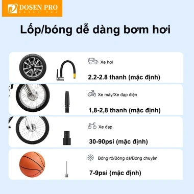 Dosen Pro Máy Bơm Hơi Lốp Đo Áp Suất Kỹ Thuật Số, Đèn LED, Nén Khí Ô tô, Xe Đạp, Xe Máy – Giá 379.800₫