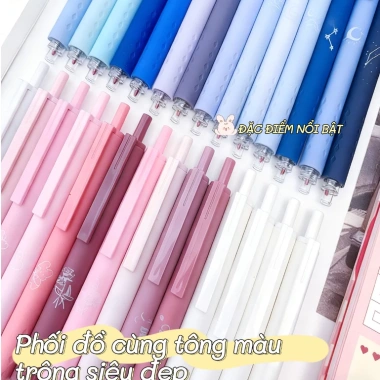 DOTDING Hộp 4 Bút Bi Bấm 0.5mm MOKA Đệm Tay Siêu To Mực Gel Đen Set Cây Viết Xanh 18.000 VND