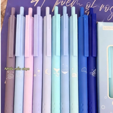 DOTDING Hộp 4 Bút Bi Bấm 0.5mm MOKA Đệm Tay Siêu To Mực Gel Đen Set Cây Viết Xanh 18.000 VND