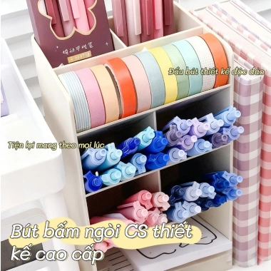 DOTDING Hộp 4 Bút Bi Bấm 0.5mm MOKA Đệm Tay Siêu To Mực Gel Đen Set Cây Viết Xanh 18.000 VND