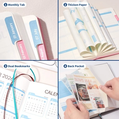 DOTDING Planner A5 2.026 - Sổ tay 412 trang 80GSM, bìa da mềm, lịch tiếng Anh dày hơn, 39.000₫ 7
