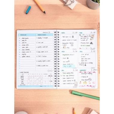 DOTDING Sổ kế hoạch tuần 52 tuần 100GSM - Bìa chống nước, xoắn ốc đứng, học sinh, nhật ký 36,106₫ 4