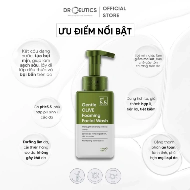 DrCeutics Sữa Rửa Mặt Tạo Bọt Olive Gentle 420g - Dưỡng ẩm, Da Nhạy Cảm, Giá 280k giảm từ 355.6k