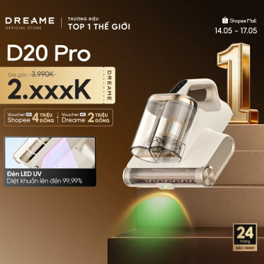 Dreame D20 Pro - Máy hút bụi giường nệm 15.500 Pa, UV diệt khuẩn 99,99%, BH 24 tháng, giảm còn 2.890.000₫