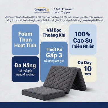 Dreamhug Nệm Gấp Gọn 3 Lớp Cao Su Non 6‑10cm Siêu Mỏng Giá Ưu Đãi Sinh Viên 3