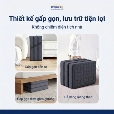 Dreamhug Nệm Gấp Gọn 3 Lớp Cao Su Non 6‑10cm Siêu Mỏng Giá Ưu Đãi Sinh Viên 7