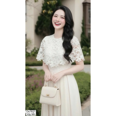 DS7.621 Váy xòe dài trắng ren nữ tính công sở - Dolce Viva Collection giảm giá 599k