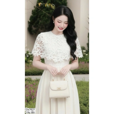 DS7.621 Váy xòe dài trắng ren nữ tính công sở - Dolce Viva Collection giảm giá 599k