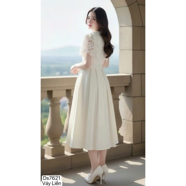 DS7.621 Váy xòe dài trắng ren nữ tính công sở - Dolce Viva Collection giảm giá 599k