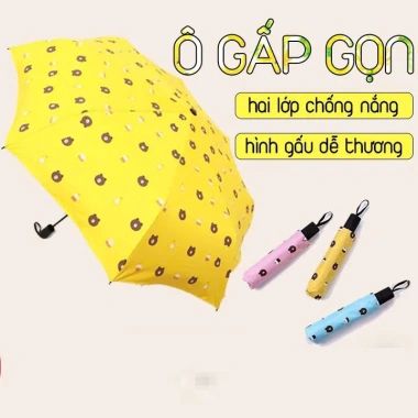 Dù Gấu Brown Đa Màu Chống UV Che Mưa Nắng Gấp Gọn Dễ Mang Giá 55k