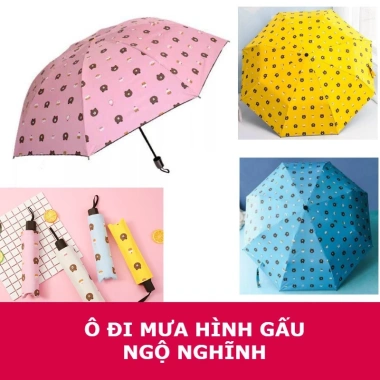 Dù Gấu Brown Đa Màu Chống UV Che Mưa Nắng Gấp Gọn Dễ Mang Giá 55k