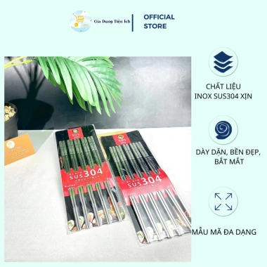 Đũa Gắp Thức Ăn Inox SUS 304 5 Đôi Dày Dặn, Sáng Bóng, Bền - Giá chỉ 151.000₫