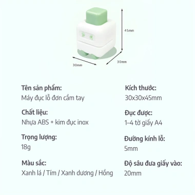 Đục bấm lỗ mini pastel – Dụng cụ đục lỗ giấy cho bullet journal Hàn Quốc, 18.000₫ 8 Đục bấm lỗ mini pastel – Dụng cụ đục lỗ giấy cho bullet journal Hàn Quốc, 18.000₫ 8