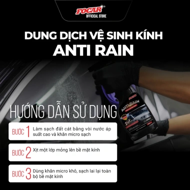 Dung dịch Focar Anti Rain 500ml - Chống bám nước, bụi, làm sạch kính xe, giá 159k 4 Dung dịch Focar Anti Rain 500ml - Chống bám nước, bụi, làm sạch kính xe, giá 159k 4