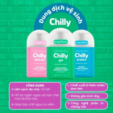 Dung dịch vệ sinh phụ nữ Chilly 200ml chiết xuất bạc hà - Làm sạch, dưỡng ẩm, chỉ 200.000₫