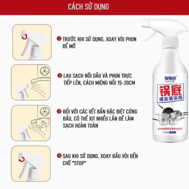 Dung Dịch Xịt Tẩy Cặn Đen Đáy Nồi 500ml - Tẩy xoong, vết ố, đánh bóng inox, sạch 7