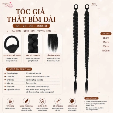 Đuôi tóc giả thắt bím dài 40-100cm Koty Y2K T436 - Tóc tết giả mềm, giảm giá 75.000đ
