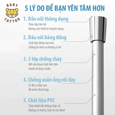 Đường Dây Ống Nước 5 Lớp Chống Cháy, Chống Xoắn 1.5m - Dây Dẫn Nước Vòi Sen Tắm Baby Tattoo Giá 190k 3