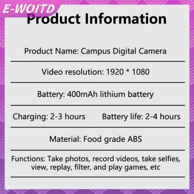 E-WOITD Mini CCD - Máy ảnh kỹ thuật số di động retro HD LED, quà tặng trẻ em, học sinh, vlog - 333.190₫ 6