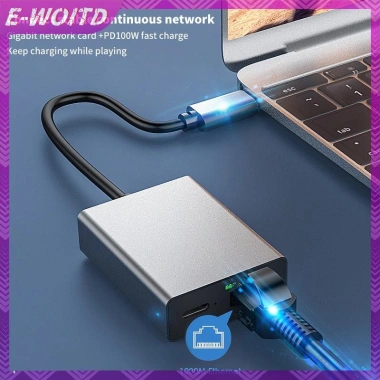 E-woitd Type‑C sang RJ45 1.000Mbps USB‑Ethernet sạc PD cho điện thoại, máy tính