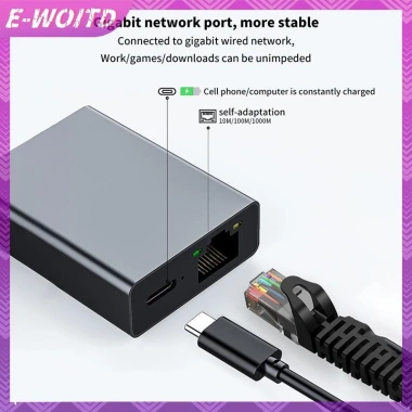 E-woitd Type‑C sang RJ45 1.000Mbps USB‑Ethernet sạc PD cho điện thoại, máy tính
