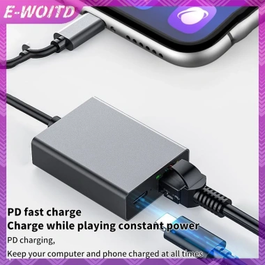 E-woitd Type‑C sang RJ45 1.000Mbps USB‑Ethernet sạc PD cho điện thoại, máy tính