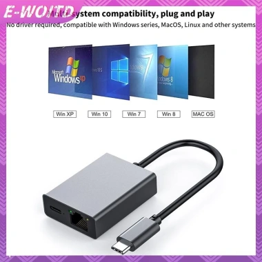 E-woitd Type‑C sang RJ45 1.000Mbps USB‑Ethernet sạc PD cho điện thoại, máy tính