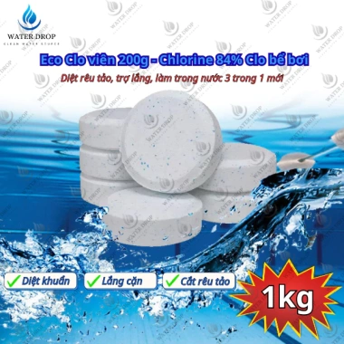 Eco Chlor 3 Trong 1 - Clo viên 200g 84% Chlorine, diệt rêu tảo, làm trong nước, 5 viên/hũ, giá ưu đãi 95.000₫