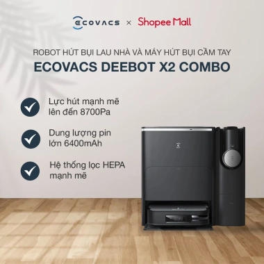 Ecovacs Deebot X2 Combo - Robot hút bụi lau nhà 8.700Pa, trợ lý giọng nói, BH 24 tháng, 17,49 tr 2 Ecovacs Deebot X2 Combo - Robot hút bụi lau nhà 8.700Pa, trợ lý giọng nói, BH 24 tháng, 17,49 tr 2
