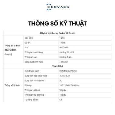 Ecovacs Deebot X2 Combo - Robot hút bụi lau nhà 8.700Pa, trợ lý giọng nói, BH 24 tháng, 17,49 tr 3 Ecovacs Deebot X2 Combo - Robot hút bụi lau nhà 8.700Pa, trợ lý giọng nói, BH 24 tháng, 17,49 tr 3