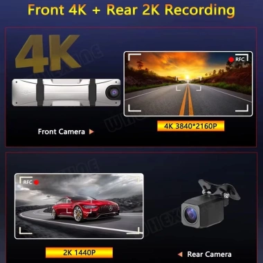 ELKEVA 12 inch 4K+2K Dash Cam Gương chiếu hậu WIFI Ống kính kép Màn hình IPS DVR Drive Stream - Giá 2.708.049 VND
