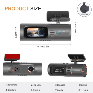 Elkeva Mini Dash Cam 1.47 inch HD 4K WiFi - Góc rộng 150°, tầm nhìn ban đêm, gương chiếu hậu, ống kính kép, giá 1.089.000₫