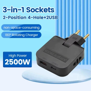 Elough 4 trong 1 180 Bộ sạc xoay - Phích cắm 4.8mm EU US, USB và Type C, ổ cắm sạc EU 79.344 VND