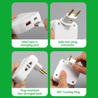 Elough 4 trong 1 180 Bộ sạc xoay - Phích cắm 4.8mm EU US, USB và Type C, ổ cắm sạc EU 79.344 VND