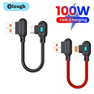 Elough Cáp USB 0.25m 100W Dual Double Bend – Siêu nhanh, LED, Type‑C cho Huawei & Power Bank