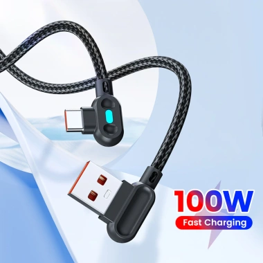 Elough Cáp USB 0.25m 100W Dual Double Bend – Siêu nhanh, LED, Type‑C cho Huawei & Power Bank