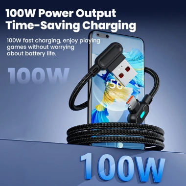 Elough Cáp USB 0.25m 100W Dual Double Bend – Siêu nhanh, LED, Type‑C cho Huawei & Power Bank 3 Elough Cáp USB 0.25m 100W Dual Double Bend – Siêu nhanh, LED, Type‑C cho Huawei & Power Bank 3