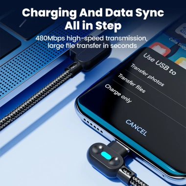 Elough Cáp USB 0.25m 100W Dual Double Bend – Siêu nhanh, LED, Type‑C cho Huawei & Power Bank