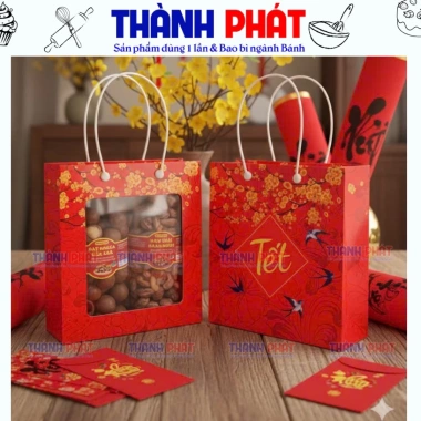 Én Xuân Đỏ Size M - 10 Hộp Đựng Quà Tết 2 Hủ 1.000ml và 4 Hủ 500ml, Hộp Giấy Quai Xách Cao Cấp, Giá 130.000 VND