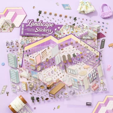 ENWEI 4 miếng Nhãn dán 3D phong cảnh chống nước cỡ lớn cho shop, album, nhật ký 2