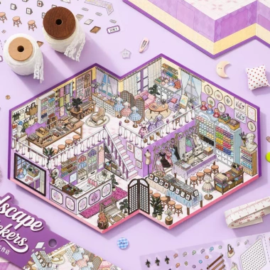 ENWEI 4 miếng Nhãn dán 3D phong cảnh chống nước cỡ lớn cho shop, album, nhật ký 3