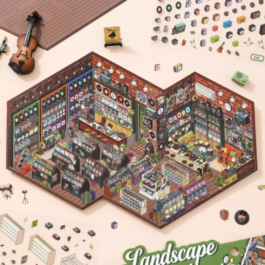 ENWEI 4 miếng Nhãn dán 3D phong cảnh chống nước cỡ lớn cho shop, album, nhật ký 4