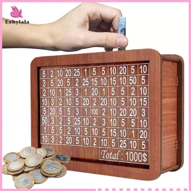 Eshylala Bộ đếm gỗ Piggy Bank – Hộp đựng tiền tiết kiệm, máy thu ngân, ngăn kéo sắp xếp đồ thủ công tại nhà, giảm giá 15