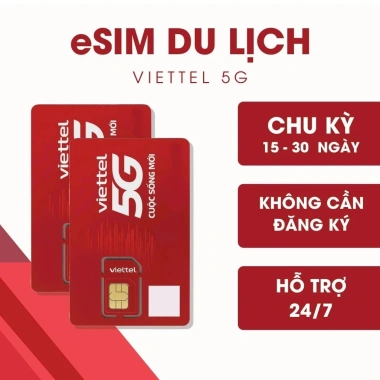 eSIM du lịch Viettel 5GB/ngày 15-30 ngày, không cần đăng ký, chỉ 147.000đ - SIMCORE 5