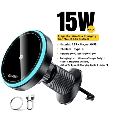 Essager 15W Giá đỡ xe sạc không dây từ tính - Hấp phụ, sạc nhanh, giảm giá tới 22% 9