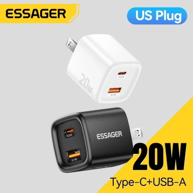 Essager 20W Type-C + USB-A - Bộ sạc nhanh di động, hỗ trợ iPhone, giá 114.000₫