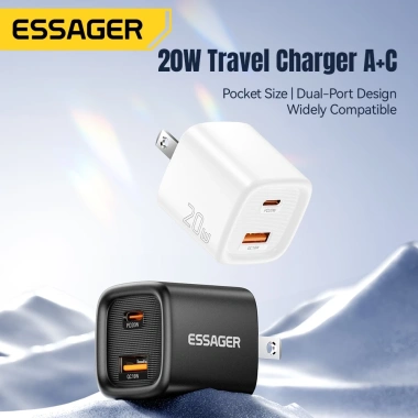 Essager 20W Type-C + USB-A - Bộ sạc nhanh di động, hỗ trợ iPhone, giá 114.000₫